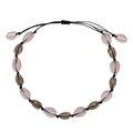 Bohemian gold shell necklace with natural white shells and black woven cord - Necklace / Black