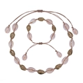 Bohemian gold seashell necklace and bracelet set with adjustable beige woven cord - Necklace and Bracelet Set / Beige