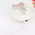 Diadema Birthday Princess plateada con diamantes rosa y detalle de corona - Princesa / Plateado