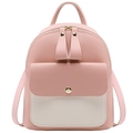 Pink and cream contrast mini backpack for women featuring dual zippers and PU leather - Pink
