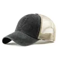 Berretto da baseball vintage in cotone lavato e mesh grigio scuro e beige traspirante - Regolabile / Nero