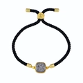 Bracelet ajustable en corde noire avec pierre druzy carrée et finitions dorées élégantes - Corde Noire Gris