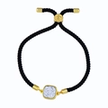 Bracelet cordon noir avec pendentif carré doré en cristal et fermoir coulissant réglable - Cordon Noir Argent