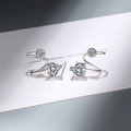 Sparkling silver heart-shaped stud earrings with round zircon stones in a polished setting - Copper / Silver