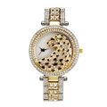Luxurious leopard head watch featuring iced-out crystal pavé and two-tone steel band - Two-tone Gold Black