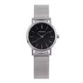 Orologio minimalista con cinturino in maglia argentata, quadrante nero e acciaio inox - Quadrante Nero Cinturino Argento - Donna