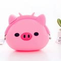 Cute pink pig silicone coin purse with silver metal clasp closure on white background - Pink Pig