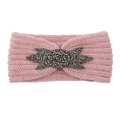 Rosa gestricktes Stirnband mit Strassblumen-Stickerei und dickem Wolltextur-Finish - Nebelrosa