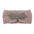 Gestricktes Winterstirnband in Altrosa mit funkelnder floralen Paillettenverzierung - Altrosa