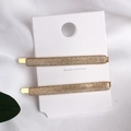 Pair of minimalist golden glitter acetate hair clips on a premium white silk background - Neon Light Yellow/Gold Glitter