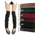 Thick knit thigh high leg warmers in black, khaki, dark green, wine red, and grey - One Size / Dark Gray