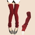 Thick dark red rib-knit over-the-knee leg warmers for women with a cozy stacked look - One Size / Burgundy