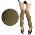 Thick olive green cable knit over-knee leg warmers for women in winter style - One Size / Khaki