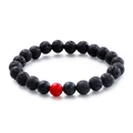 Bracciale retrò in pietra lavica nera 8mm con perla in marmo rosso per uomo e donna - Stile con Accento di Perla Rossa (KB109623-Z)
