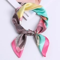 Polished satin silk square scarf featuring vibrant color-block floral prints for women - Pink Border Four-Color Floral