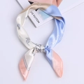 Silky satin floral square scarf with blue and pink vintage botanical prints for women - Chrysanthemum Pink Four-Panel Paisley