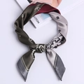 Elegant emerald and burgundy satin square scarf with white paisley and polka dot patterns - Dark Grey Four-Panel Paisley