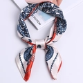 Silk-satin square scarf featuring navy and red paisley print with premium glossy finish - Red and Beige Double-Panel Paisley