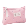 Pink canvas makeup bag with white flower pattern and Natural Style handmade label - Wood Cotton Flower / Pink