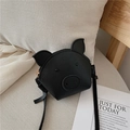 Cute black pig-shaped mini shoulder bag for kids made of PU leather with strap - Black