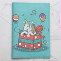 Blue faux leather passport holder with cartoon unicorn illustration on marble background - Blue-Unicorn Gift