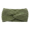Handmade dark green knitted twist headband for women with warm ribbed wool texture - Pickle Green