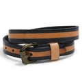 Bracciale multistrato in vera pelle con strisce nere e marroni e fibbia in metallo bronzo - Nero Retrò