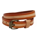 Bracciale multistrato in pelle a righe marroni con fibbia in metallo vintage per uomo e donna - Marrone Chiaro Retrò