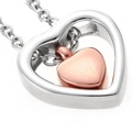 Dual heart pendant necklace in silver and rose gold finish with delicate O-chain - Rose Gold Pendant Only (No Chain)