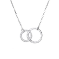 Silver double circle interlocking necklace with hand-hammered texture on delicate chain - Steel