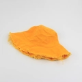 Detail of frayed edge design on an orange canvas bucket hat for casual street style - M (56-58cm) / Yellow