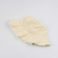 Unisex beige canvas bucket hat with frayed edges and wide brim for casual summer sun protection - M (56-58cm) / Beige