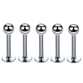 Five pieces of silver stainless steel lip and ear piercing studs with ball tops on white background - Sphere / 1.2*6+3mm / Steel