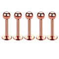 Detail of five rose gold stainless steel lip studs with smooth polished finish - Sphere / 1.2*6+3mm / Rose Gold