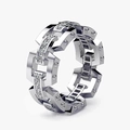 Close-up of geometric chain link ring in silver finish with pavé set zircon stones - US 6 / Silver