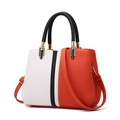 Fashionable orange and white contrast color leather handbag with large capacity and straps - Orange