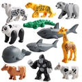 Set of 11 plastic animal building blocks including tiger, panda, and shark for kids DIY - 11 Pcs Animal Set