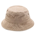 Vintage washed cotton bucket hat in earth brown with metal eyelets and decorative stitching - M (56-58cm) / Khaki