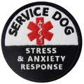 Circular embroidered service dog patch with stress and anxiety response text - Service Dog Anxiety Response(19)