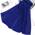 Royal blue chiffon scarf for women featuring elegant white pearl bead decorations - 11# Royal Blue