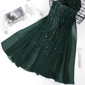Elegant dark green chiffon scarf with pearl embellishments and soft draping style - 15# Dark Green