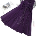 Detail of dark purple chiffon scarf with white pearl accents and starry rhinestone decor - 5# Dark Purple