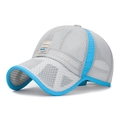Kids breathable grey mesh sport baseball cap with blue trim and fashion rubber patch - Adjustable for Kids / Light Gray