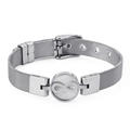 Pulsera retro de malla plateada con dije de nácar y símbolo del infinito - Color Acero