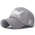 Classic grey baseball cap featuring 3D white embroidery and adjustable curved brim - Gray