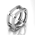 Industrial double-layered silver ring with pavé-set stones and screw motif details - US 6 / Silver