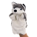 Marionnette à main husky en peluche grise et blanche avec des yeux bleus - Renard Gris