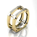 Men's punk style double-layered gold ring with screw accents and white pave stones - US 6 / Gold