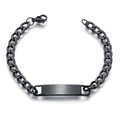 Polished black stainless steel Cuban ID bracelet for men featuring a blank engravable bar - Black (without Extension Chain)