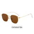 Retro hexagonal metal sunglasses with a gold frame and gold tea tinted lenses - Gold Frame Tea Lens